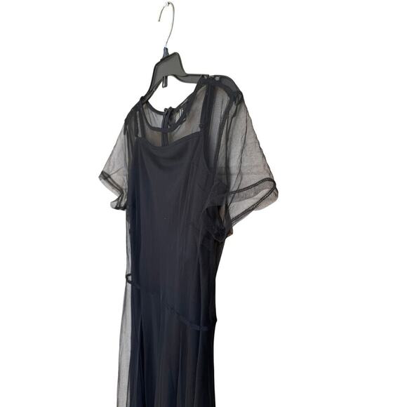 Y2K Whimsigoth Black Mesh Maxi Dress Sz S Embroidered Noir - Picture 3 of 7
